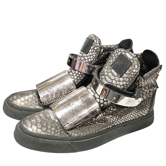 Giuseppe Zanotti Black Silver Python Sneakers Metal Hardware Mens Size 12